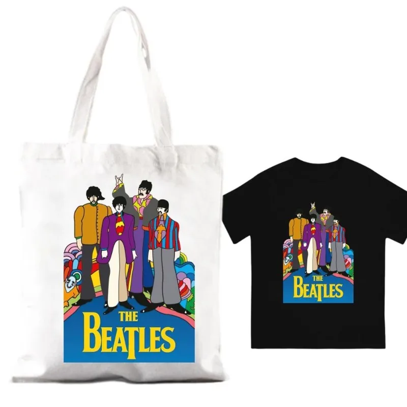 Band T-The Beatles Women Shoulder Bags Couple Combination Clothes Short Sleeve Collar Fashion T shirt  Man Cotton