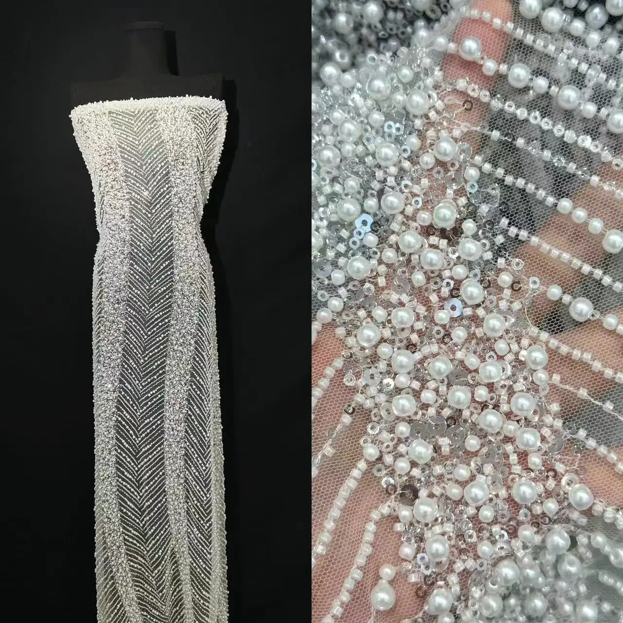 Luxury Heavy Handmade Beaded Lace Fabric Unique Design Top Quality Embroidery Beads Net Sequins For Evening Dress