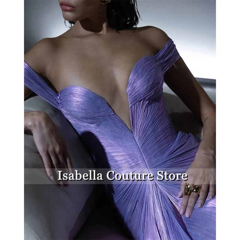 Lavender Silk Satin Evening Dresses Off The Shoulder Sweetheart Prom Dresses Saudi Arabric Formal Prom Gowns Customized - view 5