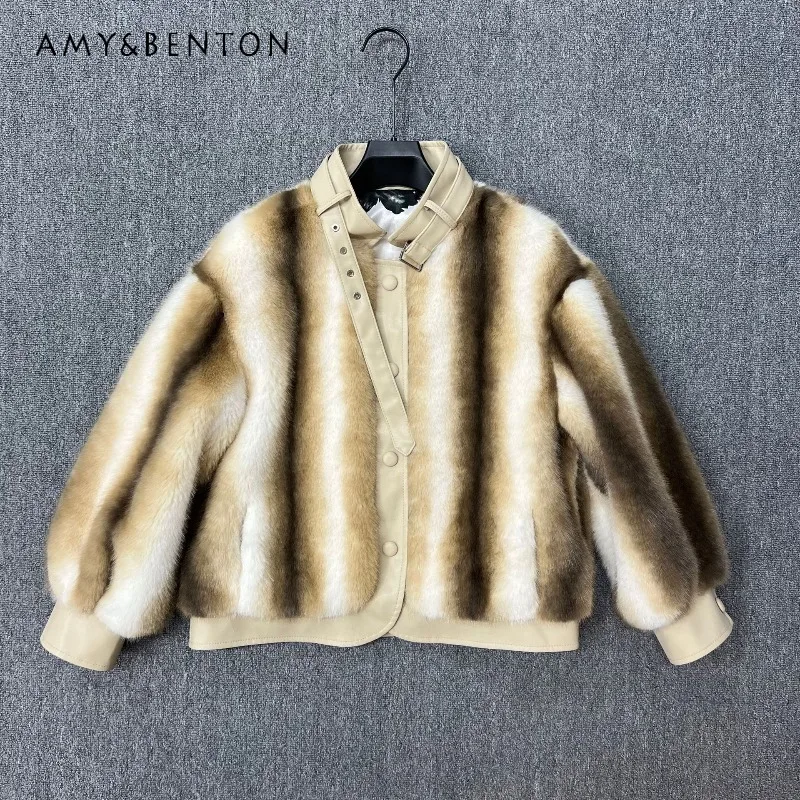 

Fashionable And Elegant Faux Mink Fur Thickened Warm Coat For Women's 2025 Winter New Average Size Long-sleeves Woolen Jacket