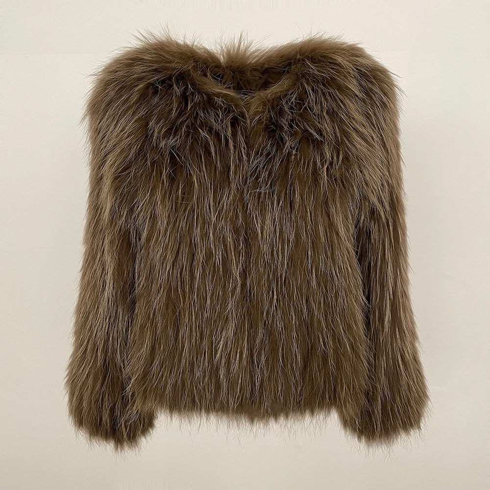 سترة فرو دافئة للتنقل اليومي على الوجهين موضة سميكة المنسوجة الفراء النساء 2024 الخريف الشتاء جديد سترة فرو الراكون الطبيعي