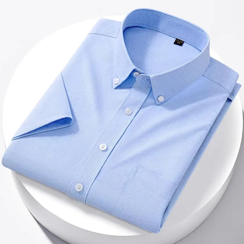Luxury Men's Oxford Shirt 100% Cotton Short Sleeve Causal Stripe Solid Summer S95f88b8215ec4949b4772d3a46e7b1e2e