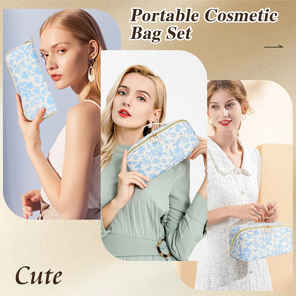 

Стеганая сумка-органайзер для туалетных принадлежностей из 2 предметов, косметичка с цветочным принтом и перегородкой и ручкой, сумка для туалетных принадлежностей большой вместимости для женщин и девочек