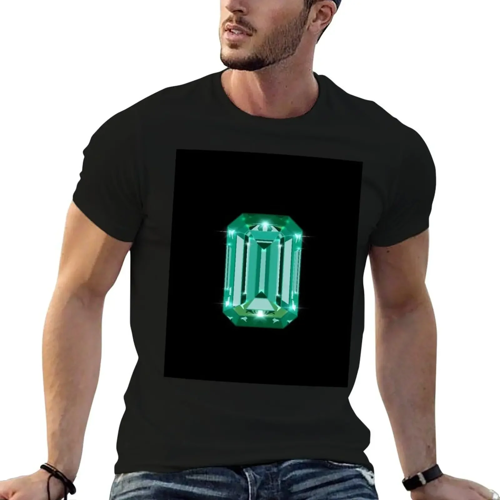 Sparkling Emerald Gemstone T-Shirt hippie clothes Short sleeve tee quick drying mens fashion