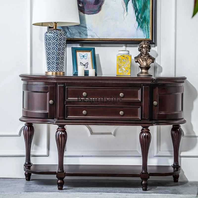 American entrance table Solid wood entrance cabinet European semi-round tea locker