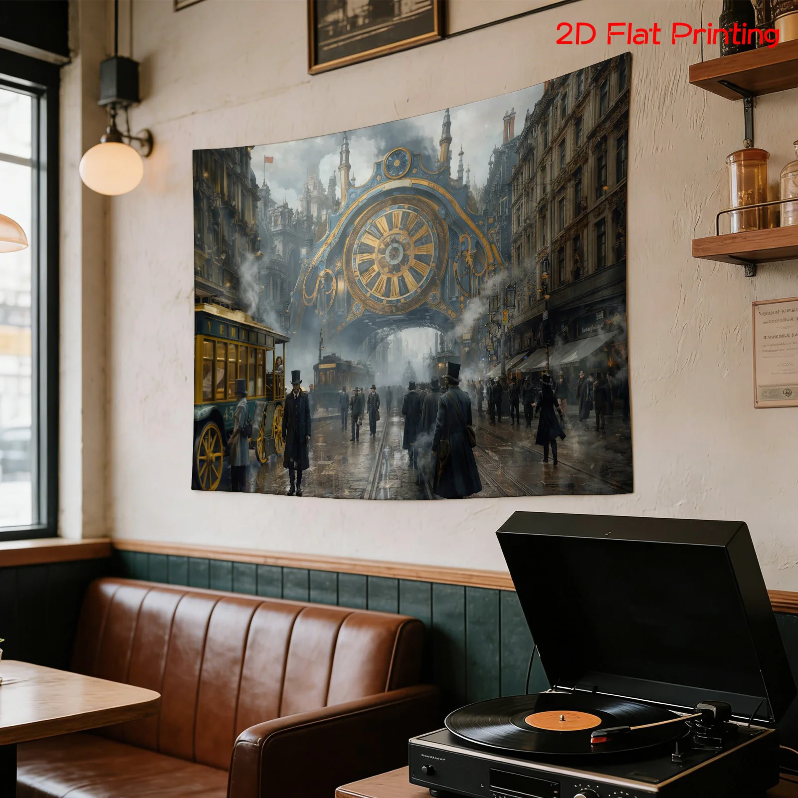 Large Vintage Steampunk London Cityscape Tapestry Wall Hanging Canvas Print Victorian Retro Industrial Home Decor Art