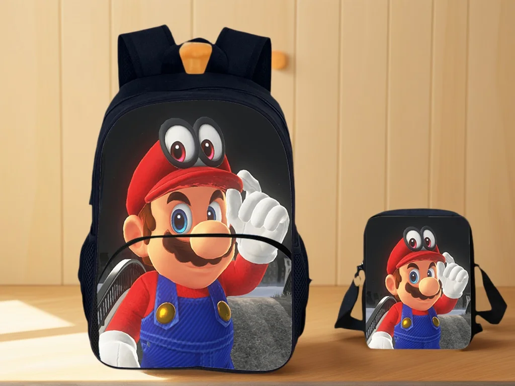 

Unisex Kid Classic Backpack with Shoulder Bag Set,Super Mario Lightweight Rucksack Fashion Daypack