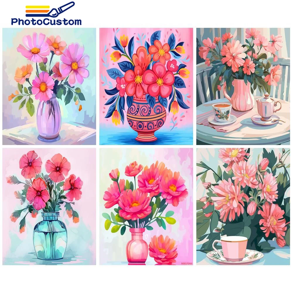 

PhotoCustom DIY Acrylic Painting By Numbers Flower Kits Girl 60x75cm Paint By Numbers Frameless Digital Handpaint Gift On Canvas