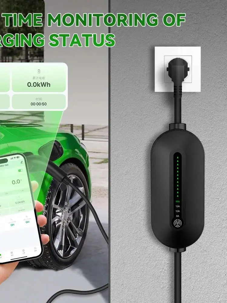 IPENGEN 3,5KW Typ1 Tragbares EV-Ladegerät SAEJ1772 Einstellbarer Strom APP-Steuerung Elektrofahrzeug-Ladestation 5M Kabel EVSE-Ladestation
