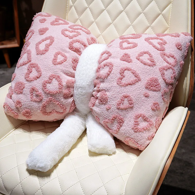 Coussin de canapé avec nœud papillon en forme de cœur d'amour, oreiller en peluche confortable pour la saint-valentin, cadeaux de princesse pour Couple