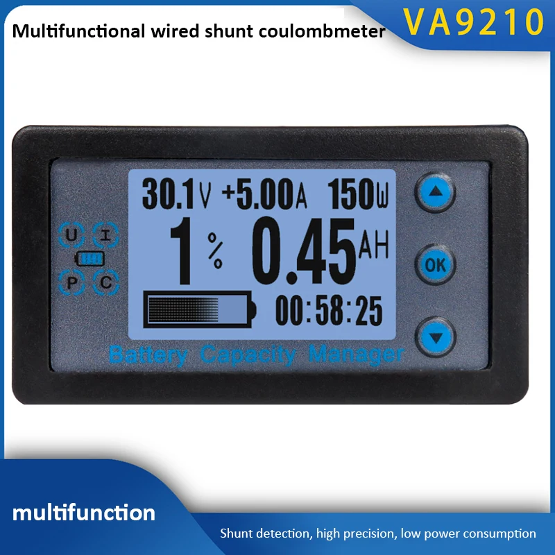 Energy Meter Multi-functional Coulombometer Ammeter Voltmeter LCD Wattmeter DC 8-120V 100/200/300/500A Battery Tester with Shunt