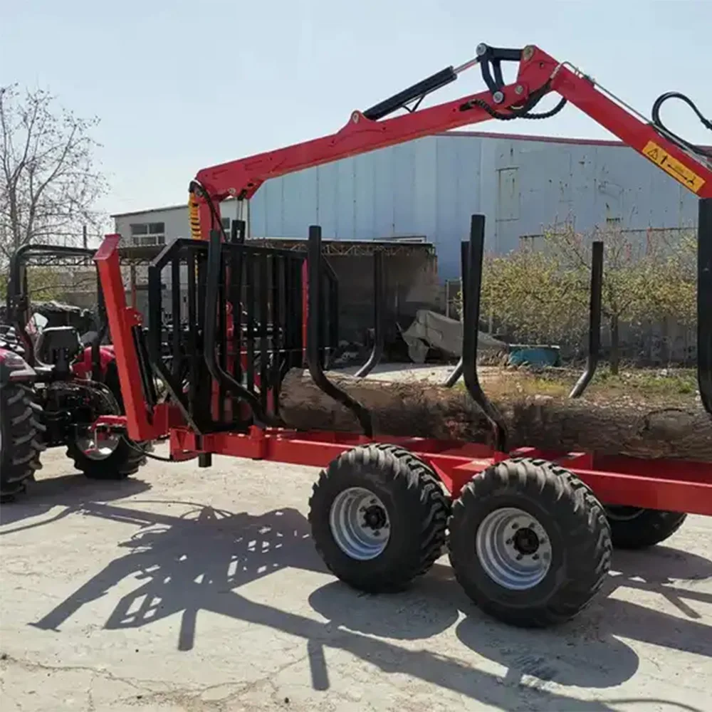 Customized Hydraulic Atv Farm Tractor Log Timber Wood Trailer With Crane Grapple Remote Control Winch For Forestry Machinery
