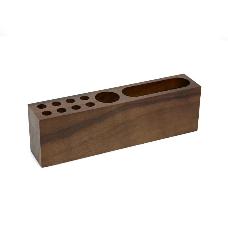 Black Walnut Beech Wood ID Name Cards Stand Office Desk Wooden Business Card Holder Organizer Pen Storage Box