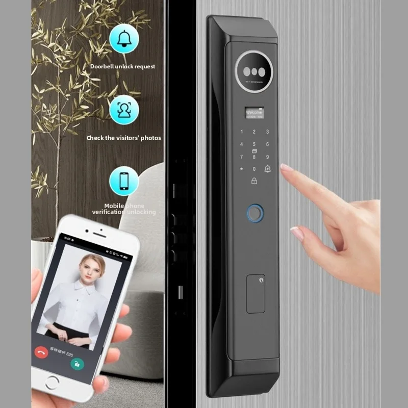Smart  Cloud Access Control WiFi Remote Management Grade C Cylinder Aluminum Alloy Multiple Unlock Methods Wood