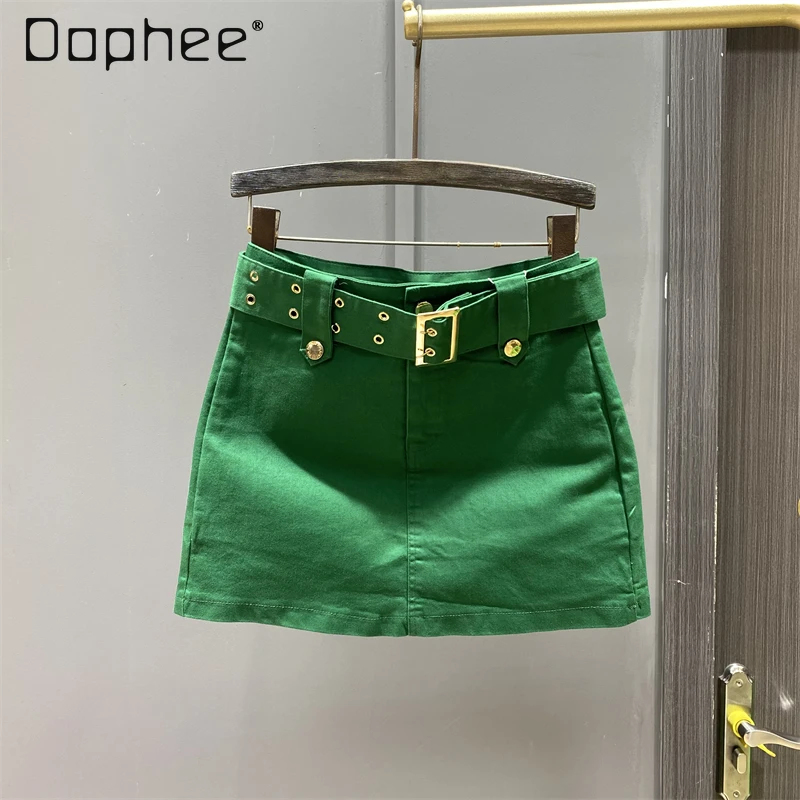 

Streetwear Women Green Denim Skirt 2024 New Women's Summer High Waisted Anti-Exposure Slim-Fit Elastic Jean Hip Skirts Female