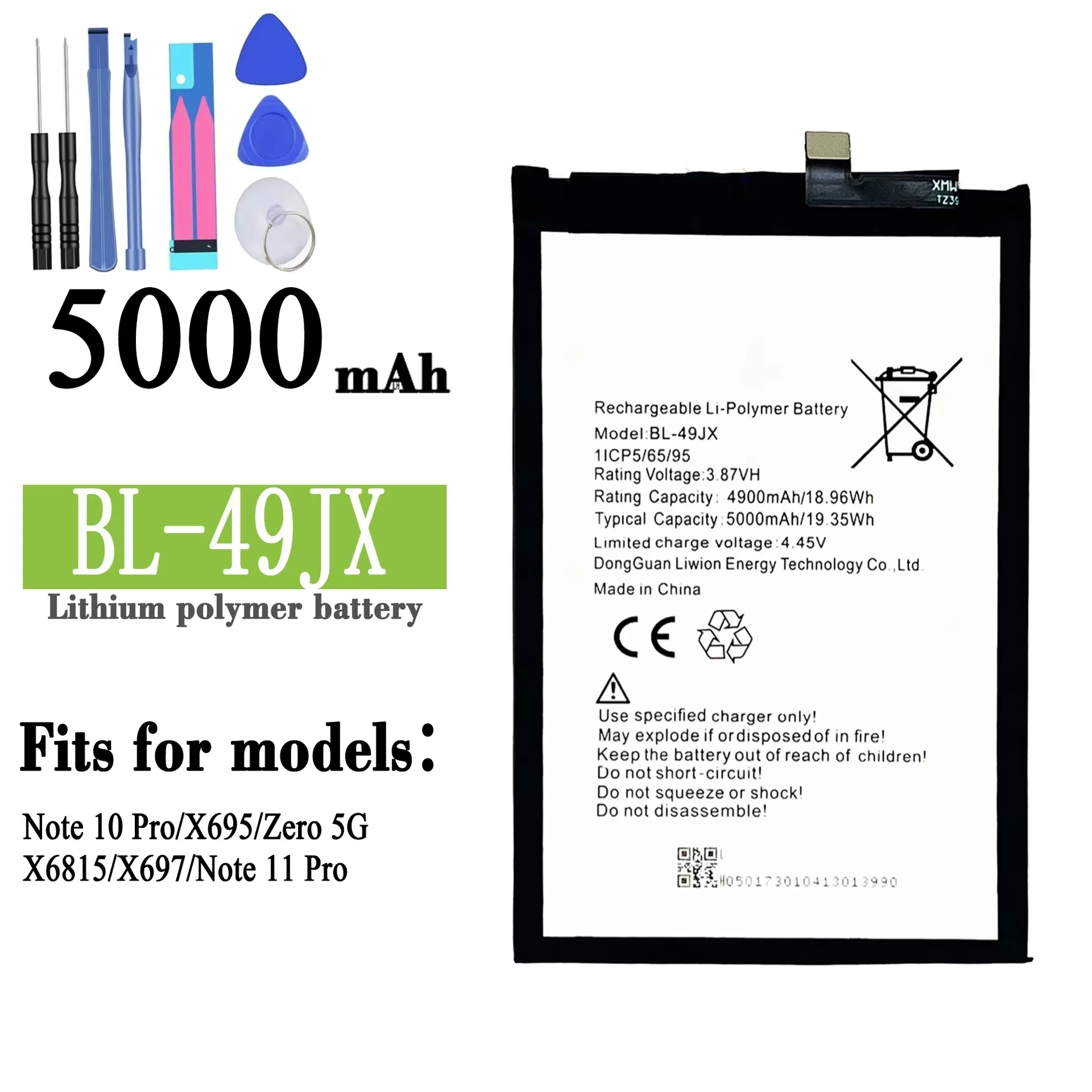 For Tecno Note 10/11 Pro Cell Phone Battery BL-49JX, Cell Phone Battery Replacement, Send Tool