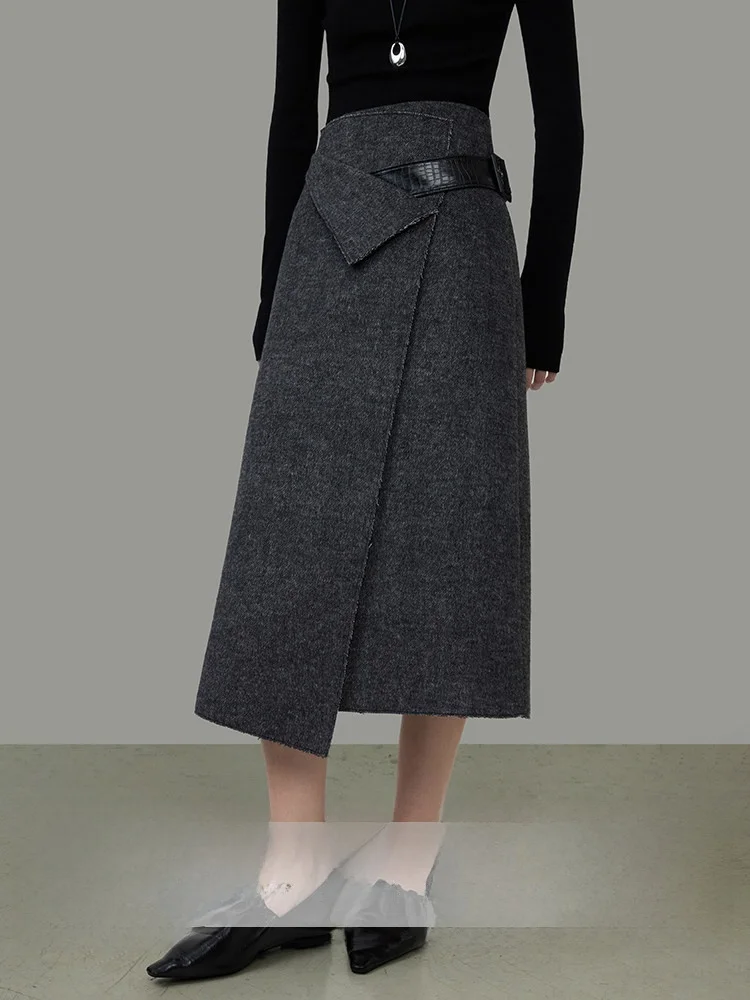 

Женская асимметричная шерстяная юбка миди А-силуэта, весна 2026, новая коллекция, для офиса, простой дизайн, с внутренними шортиками