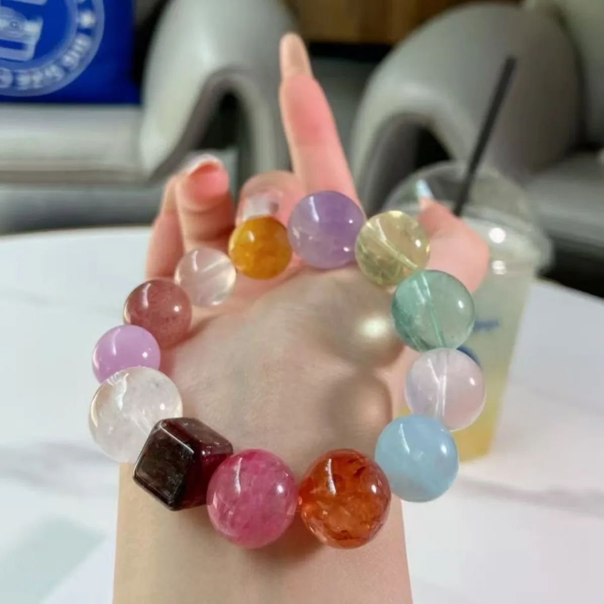 

Natural Duobao Crystal Bracelet Amethyst Pink Crystal Yellow Red Glue Flower Light Luxury Fashion Ladies Bracelet Original