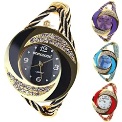 Rhinestone Whirlwind Design Metal Weave Clock female Dress Girls Quartz Watch Women Bracelet Ladies Wrist watch Gold