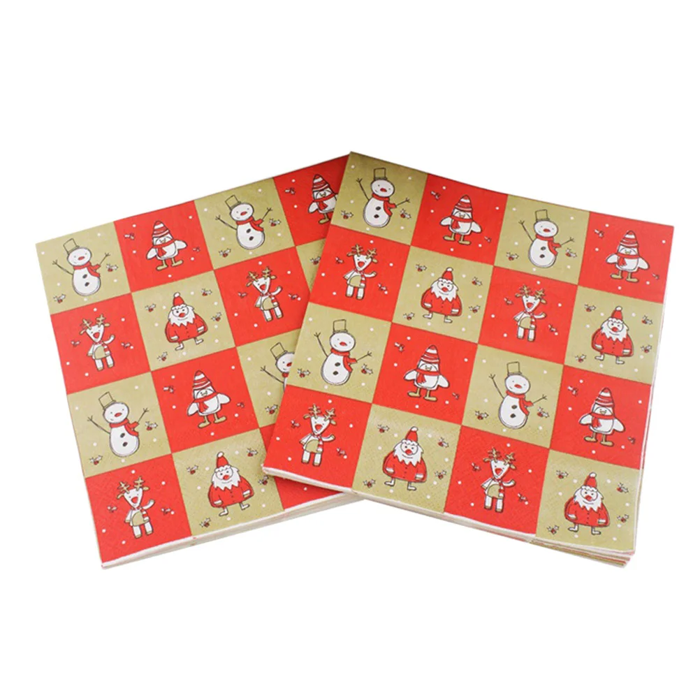 20PCS Printed Christmas Napkins Classic Cartoon Xmas Pattern Wood Pulp Tissue Dinner Napkins Birthday Party Favors Supplies