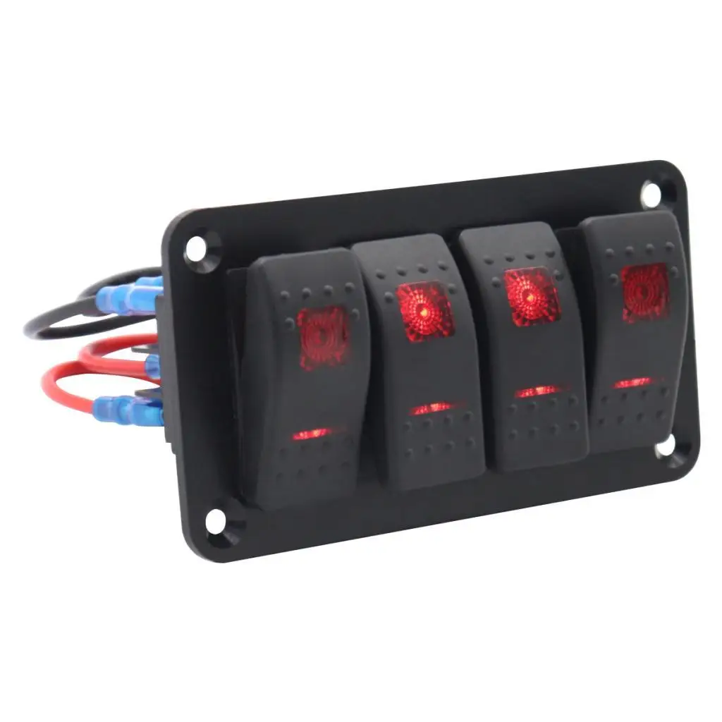 12V, Rocker Switch Panel Multipurpose 4 groups 5 Pin Toggle Switch Controller Panel for Trailers Yacht RV Bus Vehicles