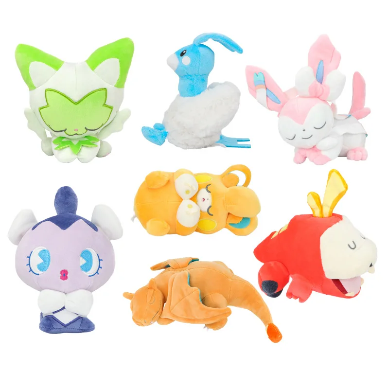 kawaii-dormindo-pokemon-brinquedo-de-pelucia-recheado-nap-sylveon-charizard-macio-anime-bonecas-sprigatito-altaria-fuecoco-pawmi-presente-para-fas
