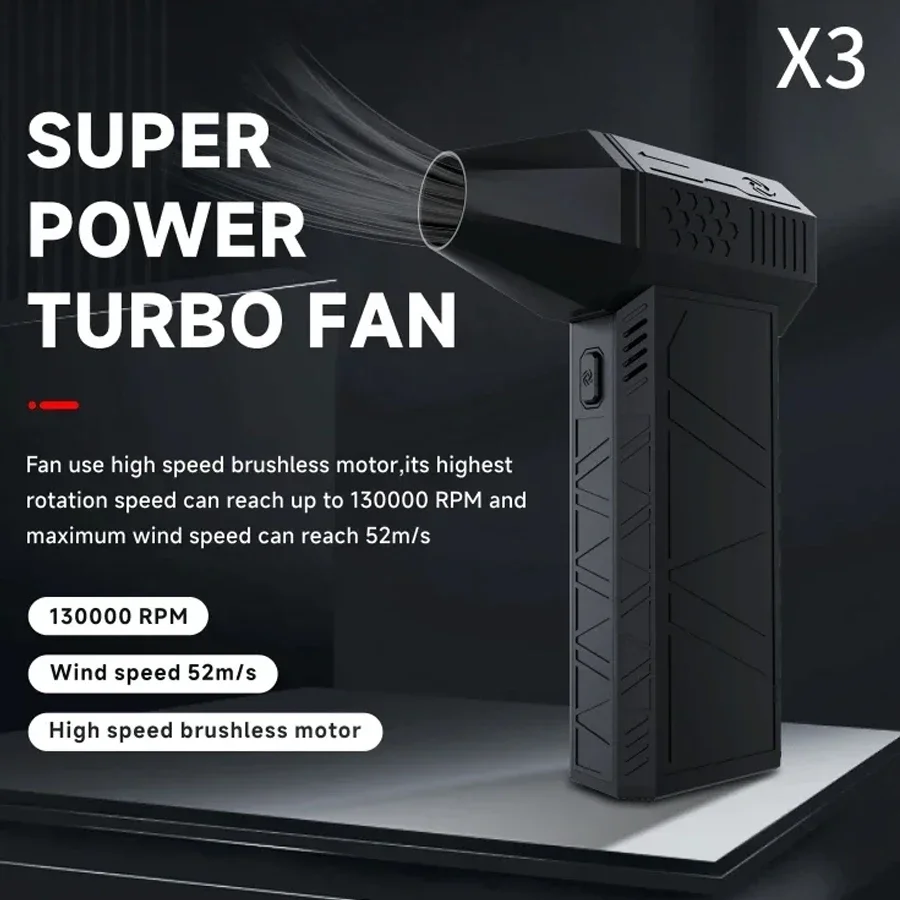 Ventilateur violent de souffleur de poussière de 130000 tr/min avec la lumière LED puissant ventilateur portatif Rechargeable plumeau d'air électrique 3 vitesses ​ ​ 52 m/s