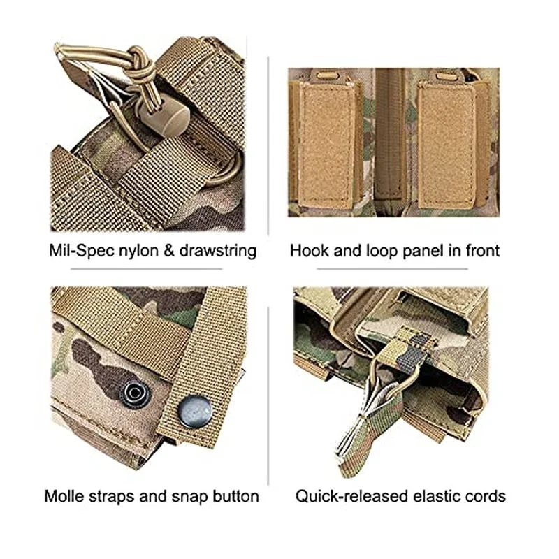 Triple Open-Top Rifle Mag Pouch, Pistol Magazine Pouches for M4, M16, AK, Molle Backpack, Airsoft Gear