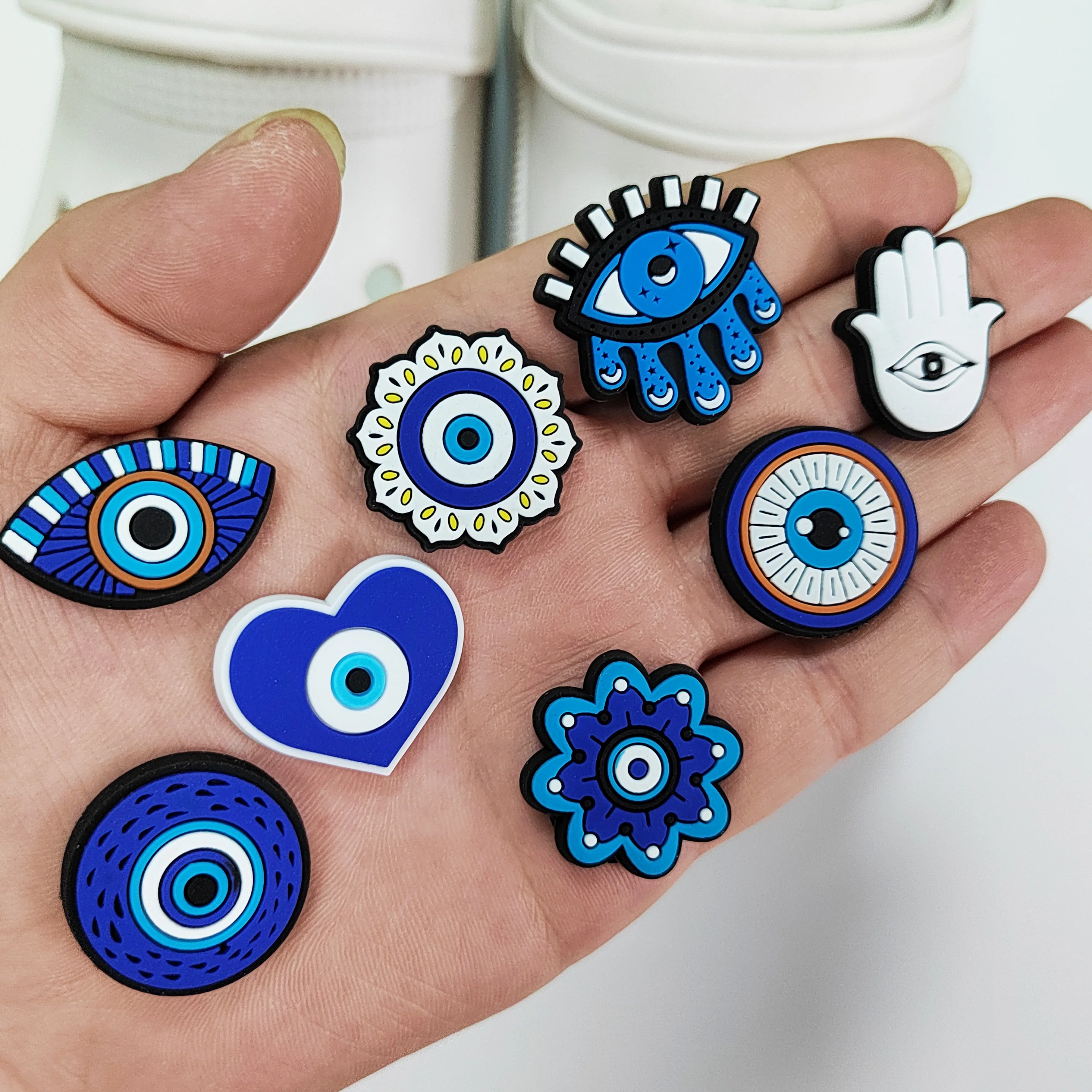 8 Pieces Cartoon Evil Eye Theme Accessories Set for Shoes, Bags, Wristbands, and Decorations, Removable Creative DIY Accessories image 5