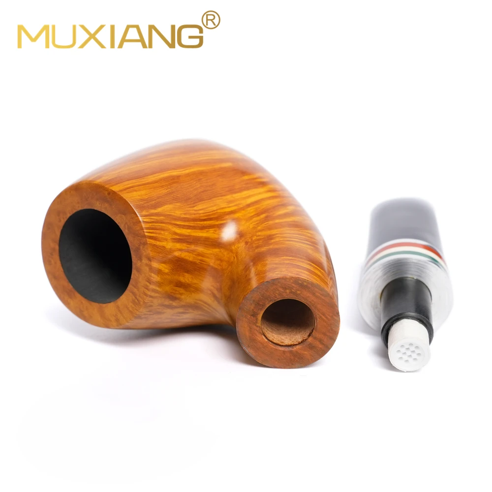 MUXIANG Classic Tobacco Pipe Curved Handle Briarwood Pipe Rainbow Series 9mm Pipe Mouth Filter Father Gift Large Egg-shaped Pipe - Image 4