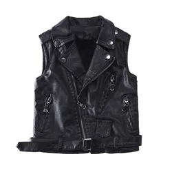 Children's Vest For Kids Boys Vest Jacket Autumn Solid Fashion Children Waistcoat Boy PU Leather Sleeveless Outerwear Clothes
