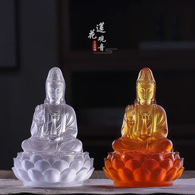 

LH Glazed Lotus Seat Guanyin Ornament Net Bottle Guanyin Bodhisattva Buddha Statue Chinese Home