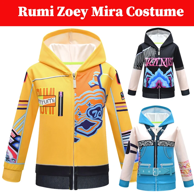 

Детская толстовка с капюшоном Rumi Zoey Mira для девочек, куртка K POP, охотник на демонов, костюм, детское пальто на молнии для ролевых игр, топы, костюмы на Хэллоуин