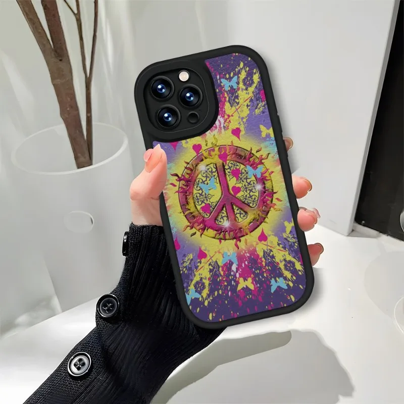 Hippie Psychedelic Art Peace Phone Case Black For IPhone 11 14 13 12 Pro Max Mini Xs X Xr 7 8 Plus SE2020 Leather Silicone Coque