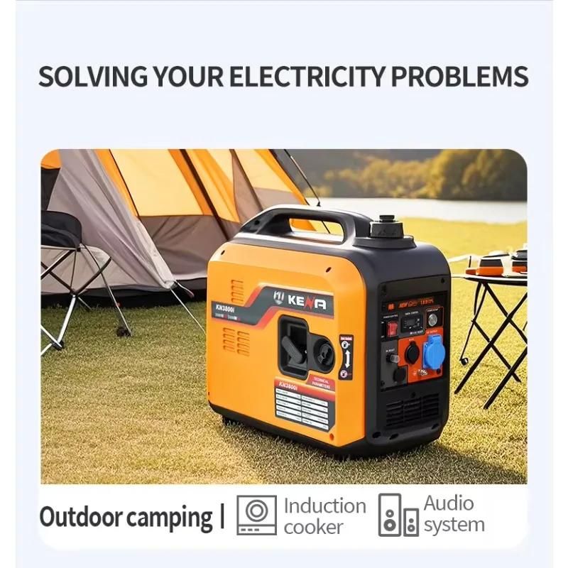 

Портативный генератор для кемпинга для домашнего и наружного использования, бесшумный тип 230 В, 3 кВт, 5 кВА, портативный инверторный 4-тактный двигатель