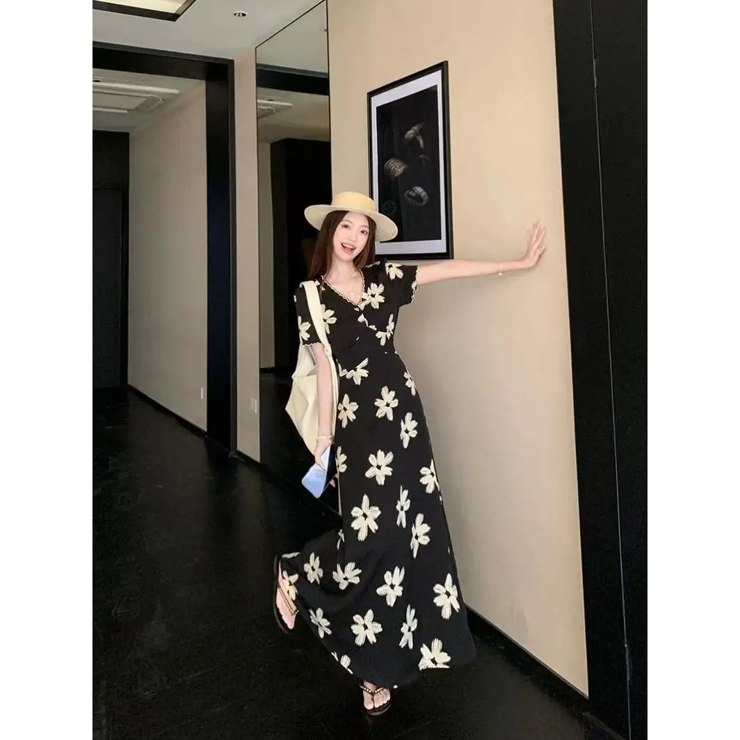 Stampa floreale Maxi Dr Estate da donna Nuovo ingombro in vita Dimagrante Vacanza Sle Sensazione di fascia alta Dr Or Sve V-...