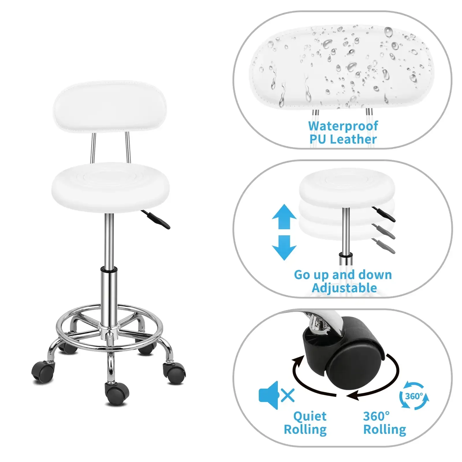 Swivel Salon Stool Chair with Backrest, Adjustable Hydraulic Rolling Stool Work Salon Drafting Swivel Task Chair