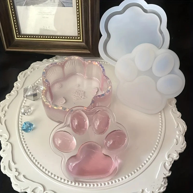 Image of Katzenklaue Aufbewahrungsbox Silikonform DIY mit Deckel Kerze Glas Handwerk Herstellung Gips Beton Harz Aschenbecher Gussformen Home Decor