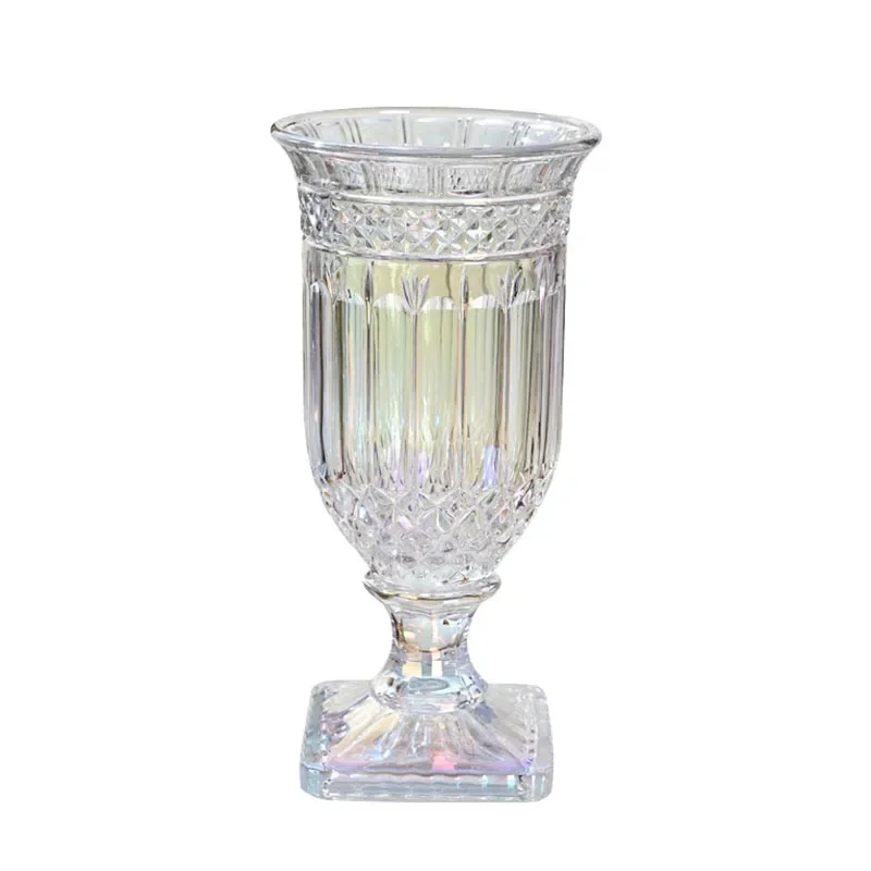 

Classical European large glass tall feet, vase, transparent hydroponic dried flower arrangement living room ornament