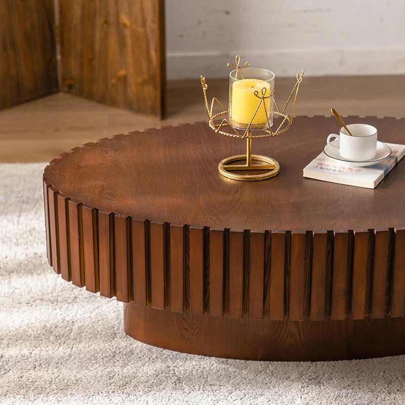 Brown Decor Farmhouse Vintage Living Room Wood Tea Table Vintage Round Coffee Tables for Home