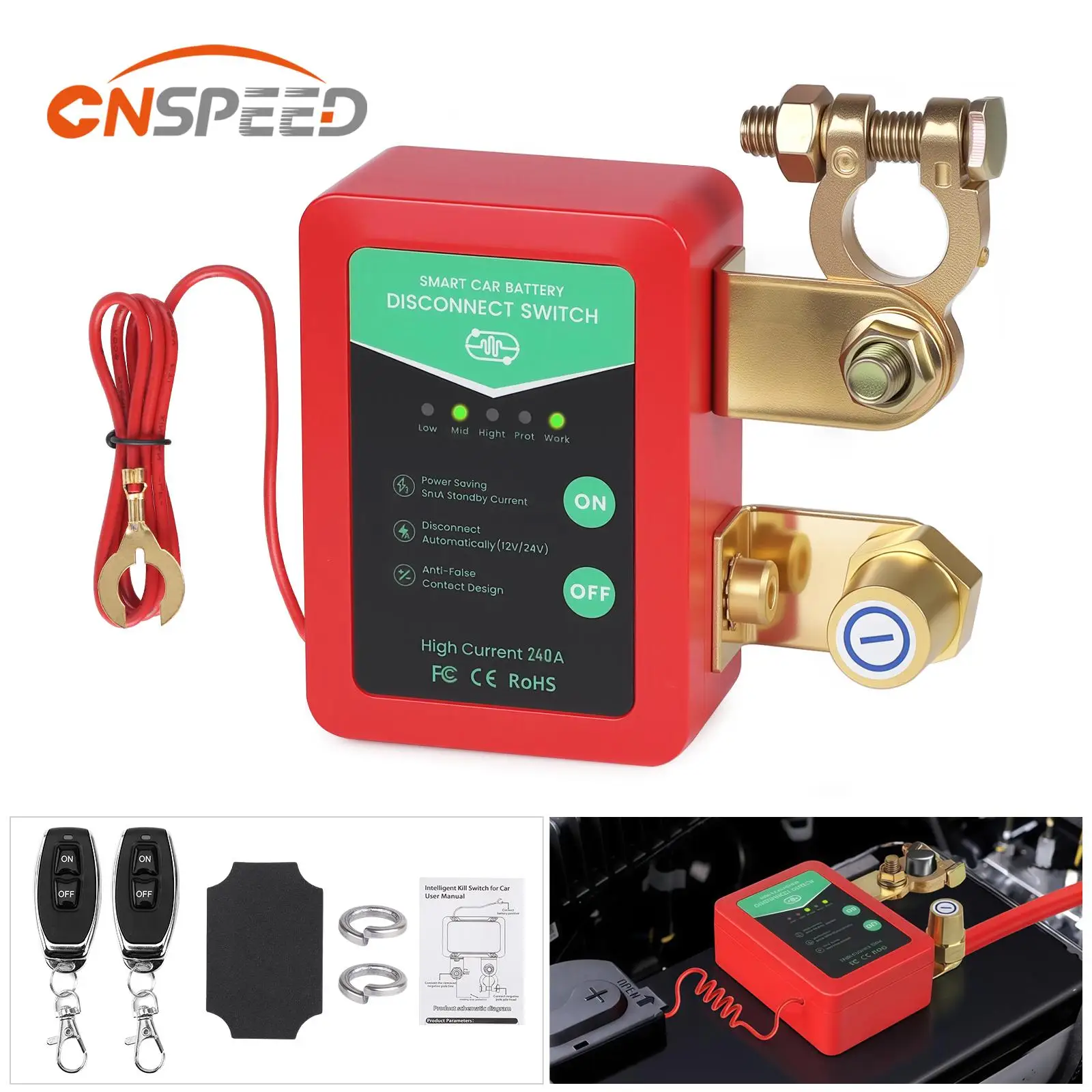 

Kill Switch 12V 240A Remote Battery Disconnect Smart Voltage Kill Switch Anti Theft Prevent Battery Drain For Car Truck RV 1 Set