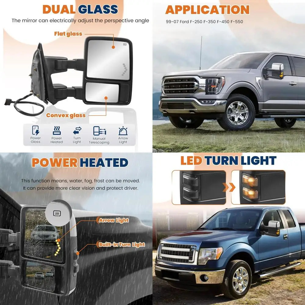 

2PCS Power Heated Towing Mirror Compatible for 1999-2007 Ford F250 F350 F450 F550 Super Duty Turn Light w/Smoke (Chrome)