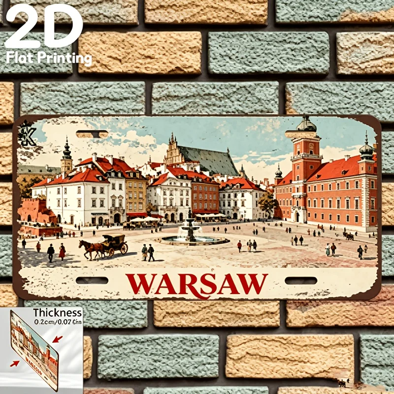 2D Flat, 2D Flat - 2D Flat Print, Single Piece, Vintage Sign, Decorative Plaque and Ornament, 15.24 cm X 30.48 cm, Warsaw, Po