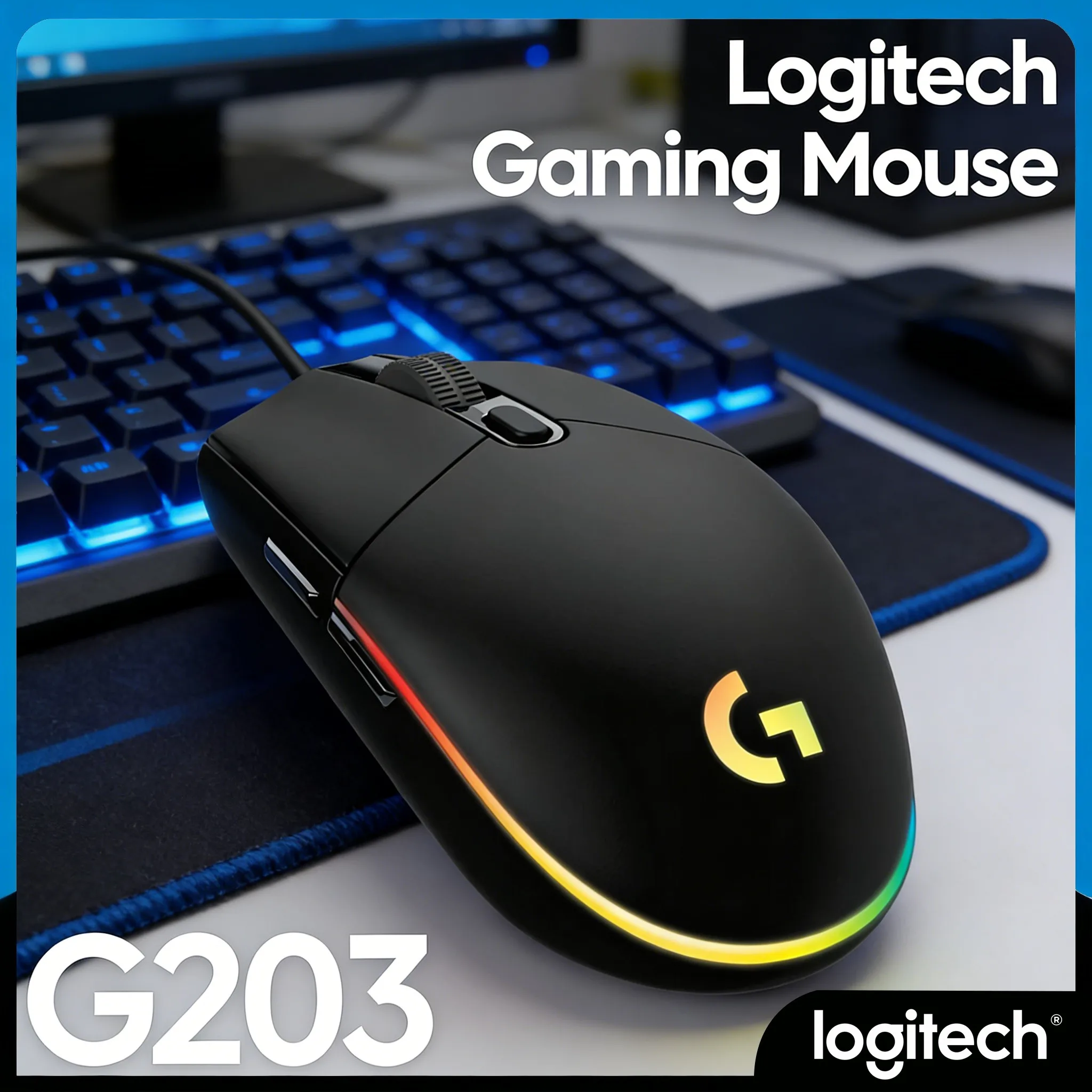 

Горячий выбор! Проводная игровая мышь G203, многоцветная и 6 программируемых клавиш