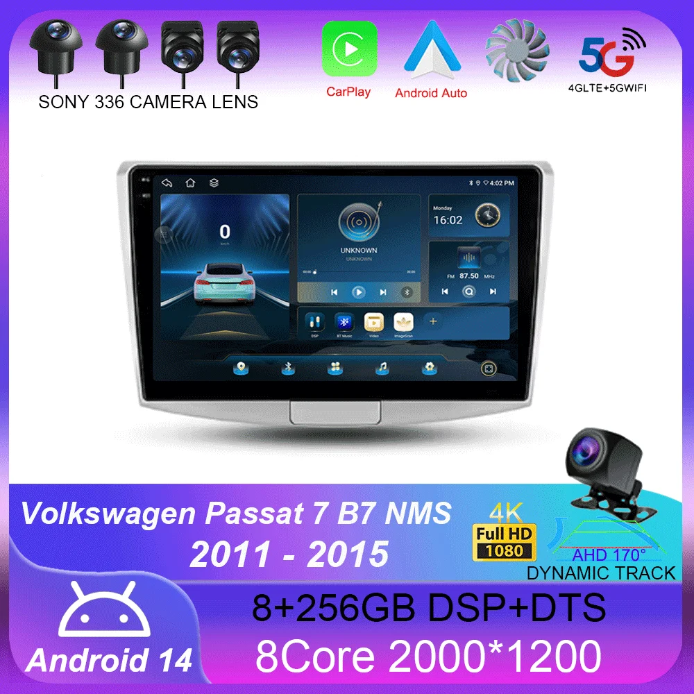 

For Volkswagen Passat 7 B7 NMS 2011- 2015 Android 14 Carplay 4G+WIFI GPS Car Radio Navigation Multimedia Video Player Stereo