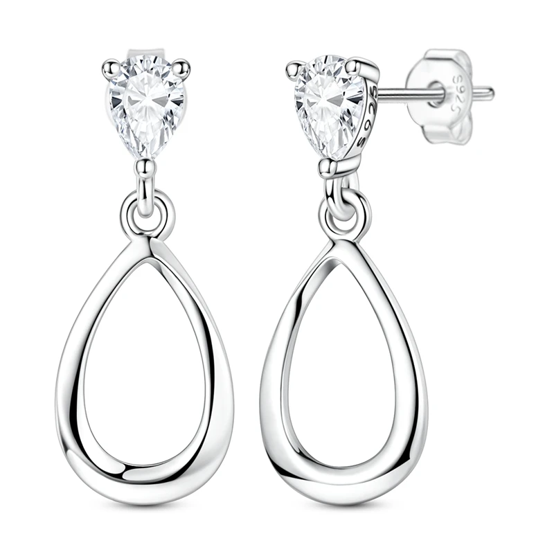 

925 Sterling Silver Earrings Women Sparkling Geometric Teardrop Stud Earring For Anniversary Wedding Jewelry Gifts