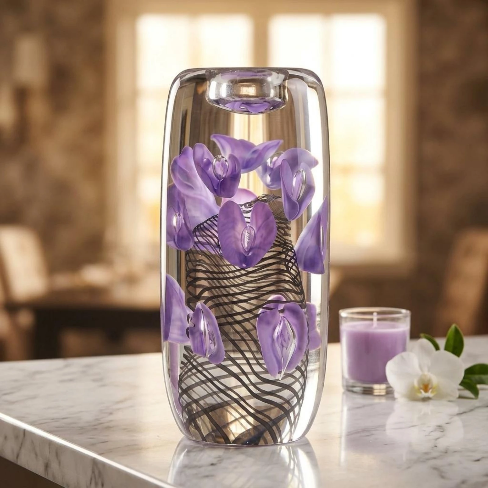 Violet Petal Glass Candle Holder Luxury Glass Candle Holder Home Decor High Clarity Ambient Lighting for Hotel, Showroom view 2