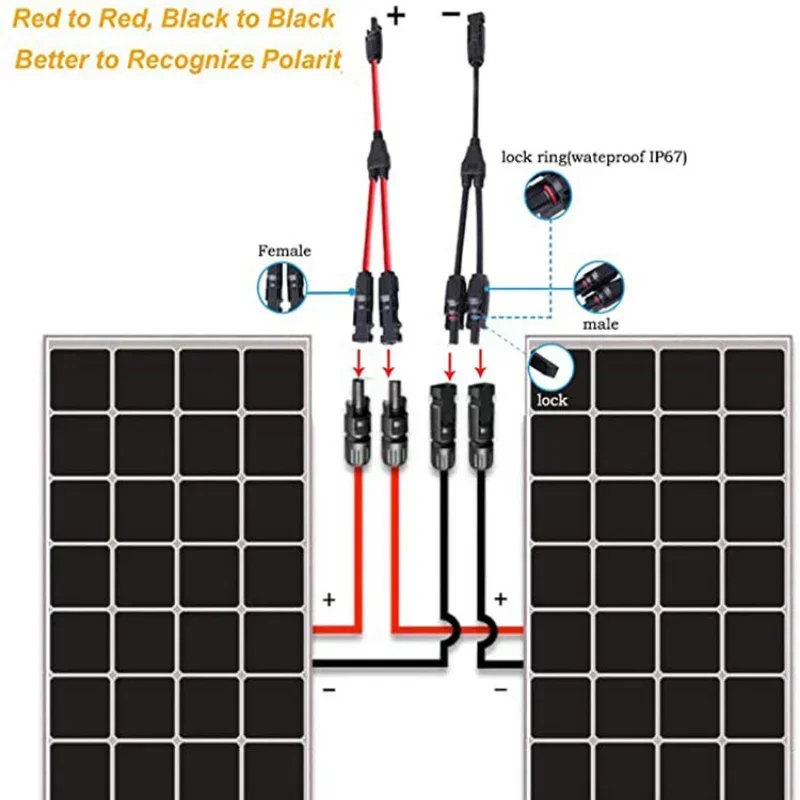 Conector solar adaptador de painel fotovoltaico y ramo plug 1 a 2 conexão paralela de montagem de placa de bateria rv linha de grupo fotovoltaico