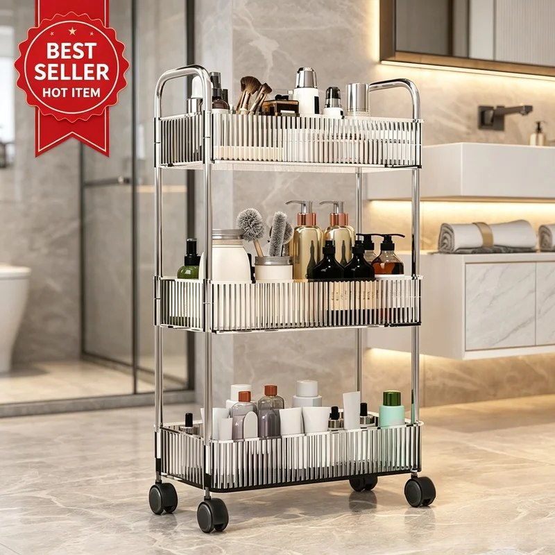 3/4‑Tier Wheeled Rolling Storage Cart, Multi‑Layer Mobile Trolley for Cosmetics Snacks Household Sundries Home Organization