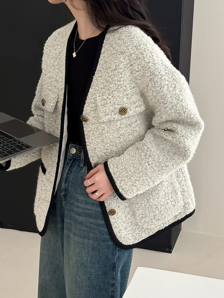

Women's down Jaet 2025 Winter Vintage Lady 90 White Du down V-ne Single Button Woolen Coat Long Sve Straight Cut